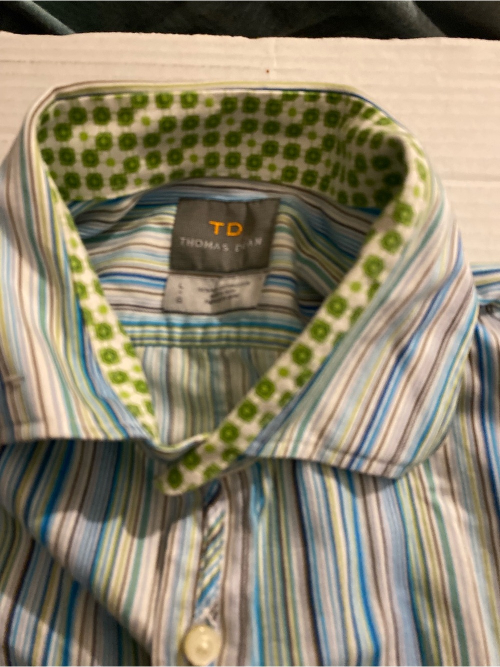 Thomas Dean Men’s Stripe Button-Down Shirt in Blue, Green, White